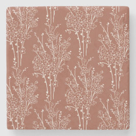 Tossed Floral Silhouette Botanical | Rusty Sienna Steinuntersetzer