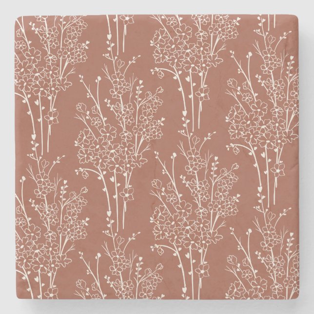 Tossed Floral Silhouette Botanical | Rusty Sienna Steinuntersetzer (Vorderseite)
