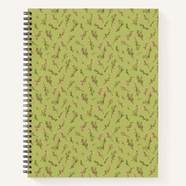 Tossed Floral Wildblumen auf Chartreuse Green Notizbuch (Vorderseite)