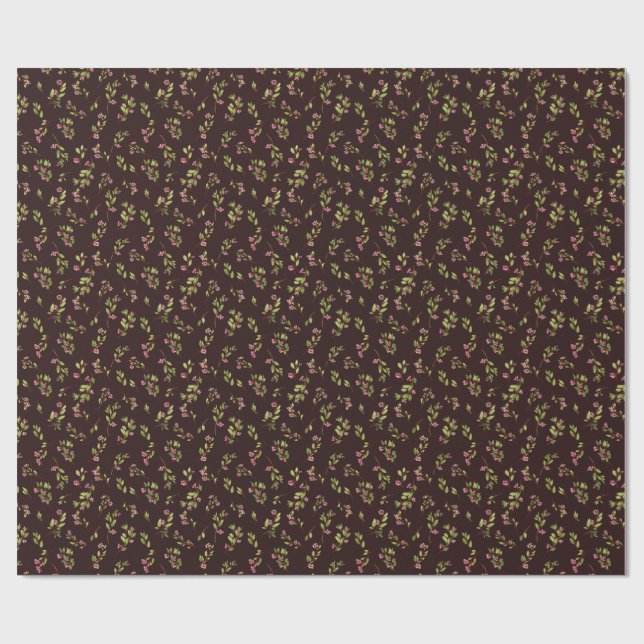 Tossed Floral Wildblumen auf Schokoladenbraun Geschenkpapier (Flach)