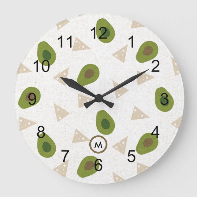 Tossed Green Avocados Wall Clock Große Wanduhr (Vorderseite)