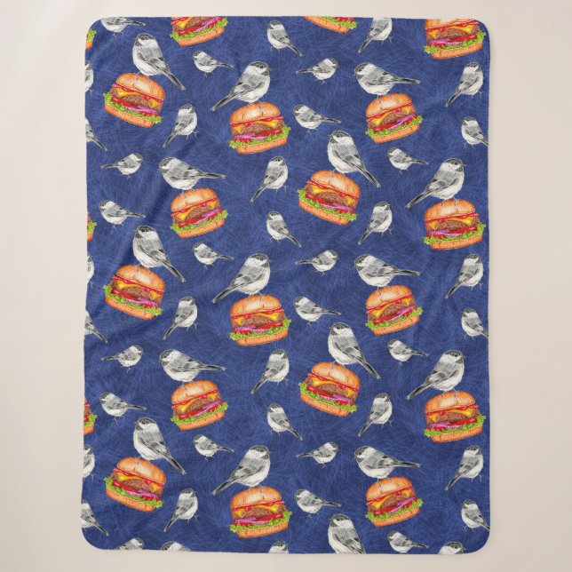 Tossed Tahoe Cheeseburger Vögel auf Deep Blue Sherpadecke (Vorderseite)