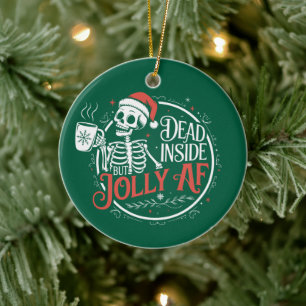 Tot aber drinnen tot Schädel Weihnachtsmann Xmas Keramik Ornament