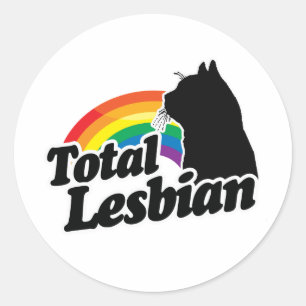 TOTAL LESBISCHE KATZE - WEISS - WEISS -.png Runder Aufkleber