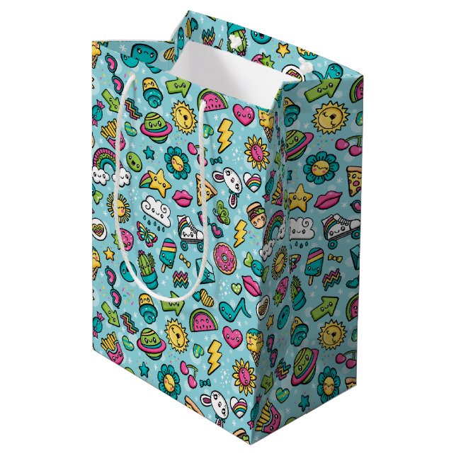 Total niedliche Gekritzelgeschenktasche Mittlere Geschenktüte (Rückseite Schrägansicht)