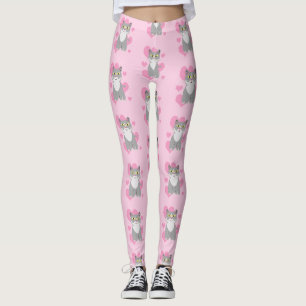Total niedlicher grauer Katzen-Liebe-Cartoon Leggings
