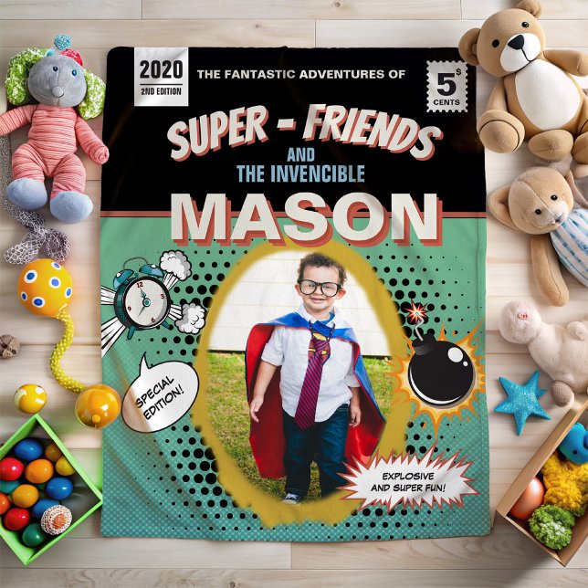 Total Personalisiert Retro Comic Superhero Fleecedecke (The perfect blanked for you little super hero!)