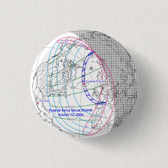 Total Solar Eclipse 2026 Map Button (Vorderseite)