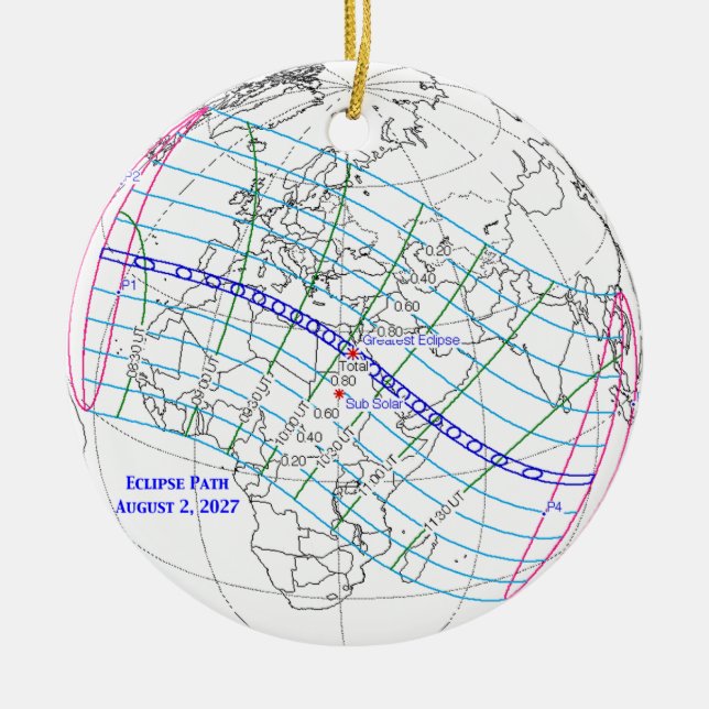 Total Solar Eclipse 2027 Map Keramik Ornament (Vorne)