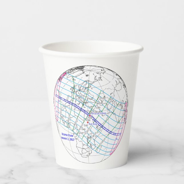 Total Solar Eclipse 2027 Map Pappbecher (Vorderseite)