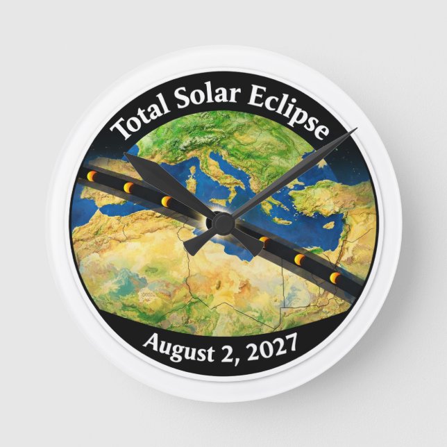 Total Solar Eclipse 2027 Map Runde Wanduhr (Vorderseite)