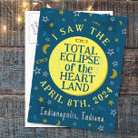 Total Solar Eclipse 8. April 2024 Souvenir Custom Postkarte<br><div class="desc">Am 8. April 2024 wird in weiten Teilen der Vereinigten Staaten, Mexikos und Kanadas eine totale Sonnenfinsternis sichtbar sein. Wenn Sie planen, dieses aufregende Ereignis im "Herzen Amerikas" mit einem lustigen Party zu feiern, dann sind diese Andenkenkarten für Sie perfekt. Im Text steht: "Ich habe die Total Eclipse of the...</div>