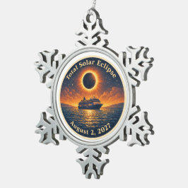 Total Solar Eclipse August 2 2027 cruise ship  Schneeflocken Zinn-Ornament