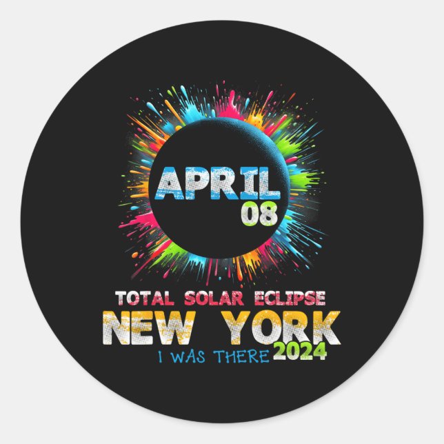 Total Solar Eclipse New York 2024 Farbenfrohe Tota Runder Aufkleber (Vorderseite)