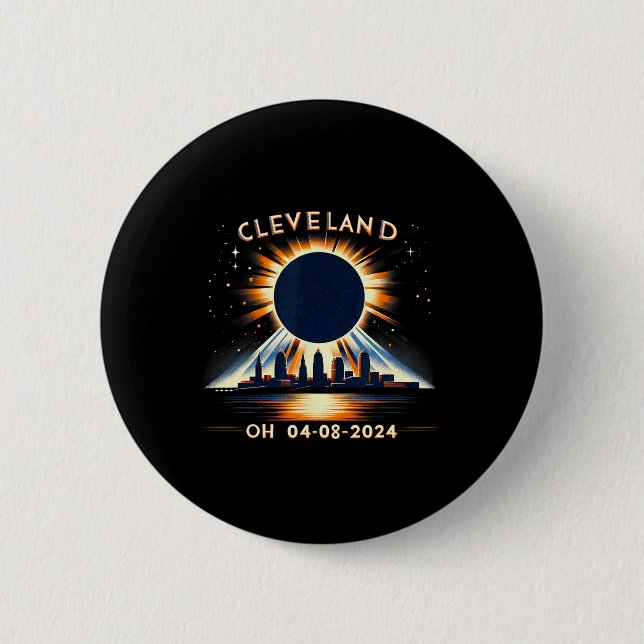 Total Solar Eclipse Oh April 08 2024 Cleveland Sol Button (Vorderseite)