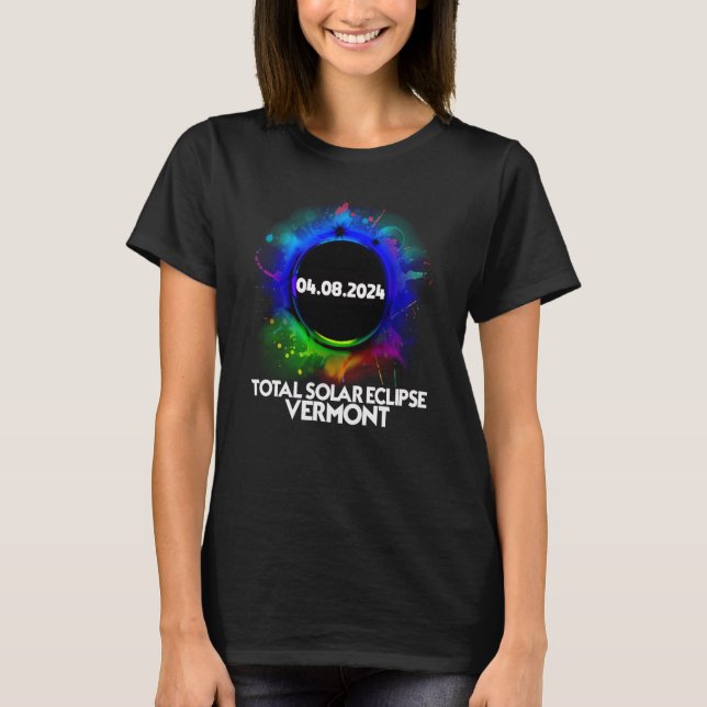 Total Solar Eclipse Vermont 2024 Farbenfrohe Ameri T-Shirt (Vorderseite)