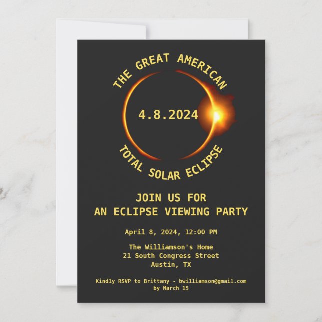 Total Solar Eclipse Viewing Party 4/8/2024 USA Einladung (Vorderseite)