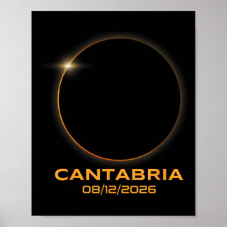 Totale Sonnenfinsternis 2026 Cantabria Spanien Tot Poster