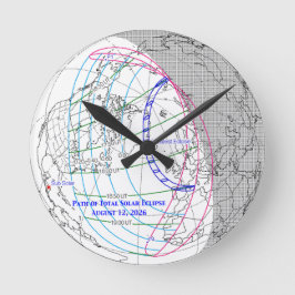 Totale Sonnenfinsternis 2026 Karte Runde Wanduhr