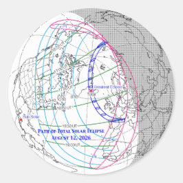 Totale Sonnenfinsternis 2026 Karte Runder Aufkleber