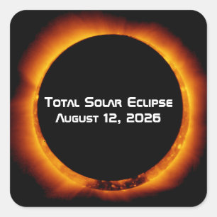 Totale Sonnenfinsternis 2026 Quadratischer Aufkleber