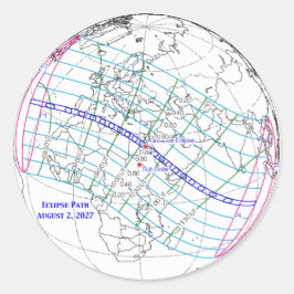Totale Sonnenfinsternis 2027 Karte Runder Aufkleber