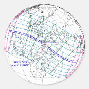 Totale Sonnenfinsternis 2027 Karte Runder Aufkleber