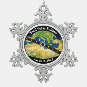 Totale Sonnenfinsternis 2027 Karte Schneeflocken Zinn-Ornament