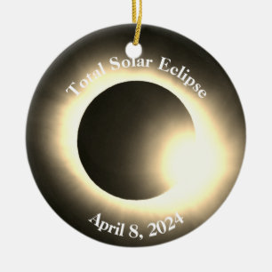 Totale Sonnenfinsternis 8. April 2024 Mond Sonne Keramik Ornament