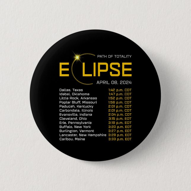 Totality Path 2024 Eclipse Karte Gesamt Eclipse As Button (Vorderseite)