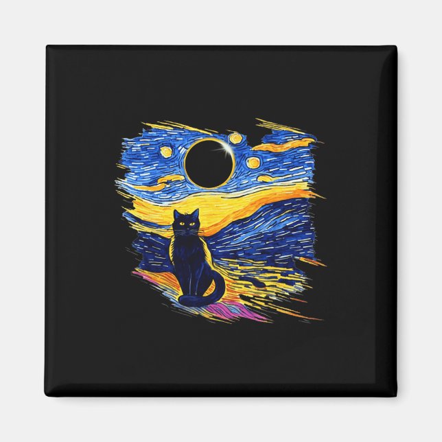 Totality Solar Eclipse 2024 Starry Night Van Gogh Magnet (Vorne)