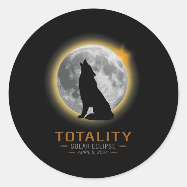Totality Spring 4 08 24 Total Solar Eclipse Wolf Runder Aufkleber (Vorderseite)