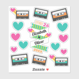 Totally 80er Cassettes and Hearts Wedding Vinyl Aufkleber