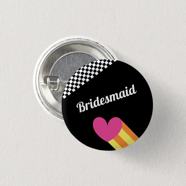 Totally 80er Heart and Checkered Wedding Button (Vorne & Hinten)