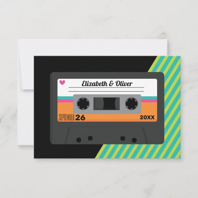 Totally 80er Orange Cassette Wedding RSVP Karte (Vorderseite)