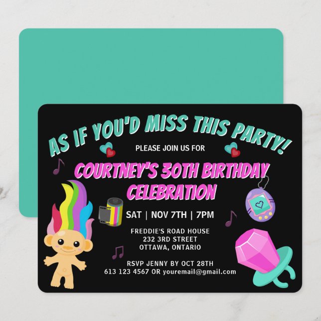 Totally 90s Retro Birthday Party Invitation Einladung (Vorne/Hinten)