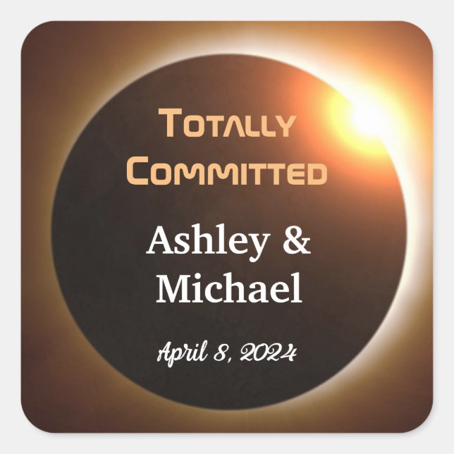 Totally Committed Eclipse Theme Wedding Quadratischer Aufkleber (Vorderseite)