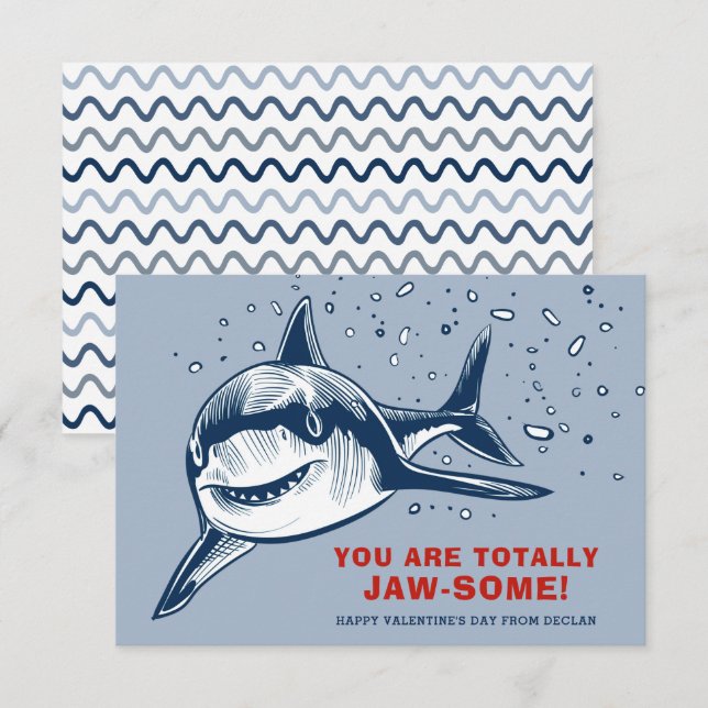 Totally Jaw-some Shark Kids Valentine Mitteilungskarte (Vorne/Hinten)