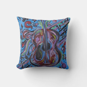 Totally Jazzy Blue Abstract Guitar Folk Art: Kissen