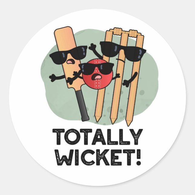 Totally Wicket Funny Sports Cricket Puff Runder Aufkleber (Vorderseite)