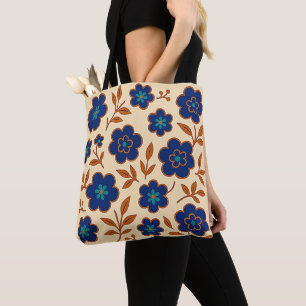 Totbeutel aus Beige und Blauer Flora Tasche