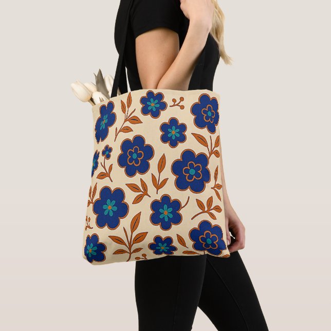 Totbeutel aus Beige und Blauer Flora Tasche (Von Nahem)