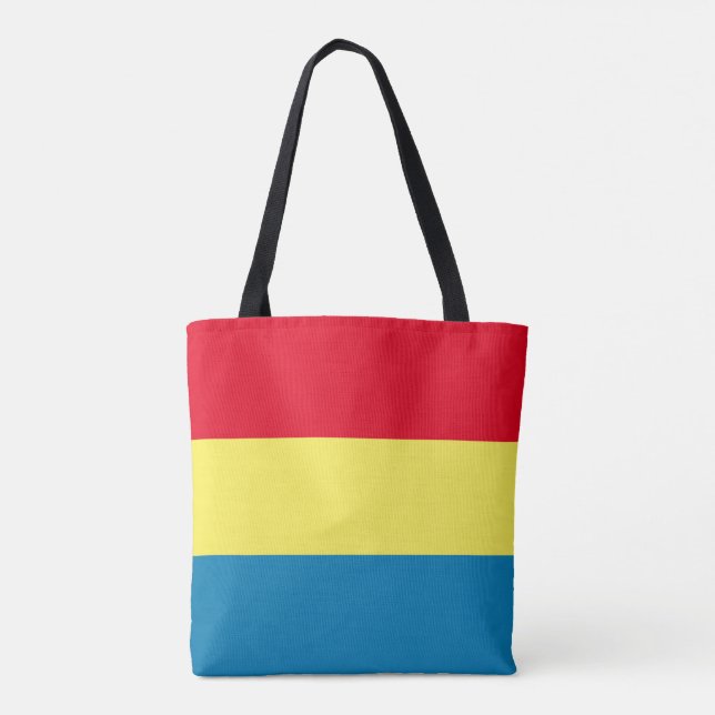 Totbeutel aus blau, gelb und rot Streifen Tasche (Rückseite)