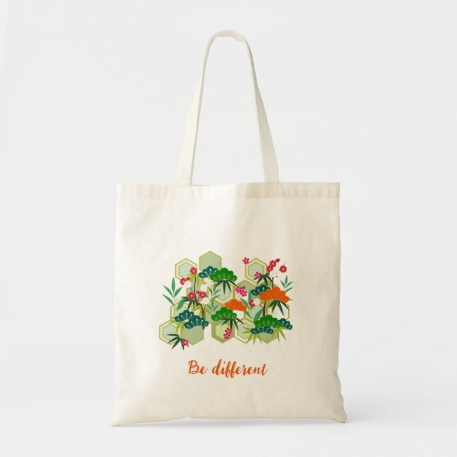 Totbeutel für grüne und orangefarbene Blume Tragetasche (Vorne)