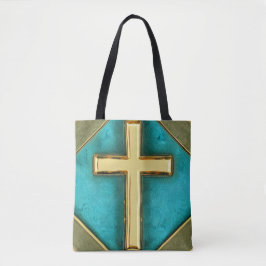 Totbeutel mit aquamarinem und Goldkreuz Tasche