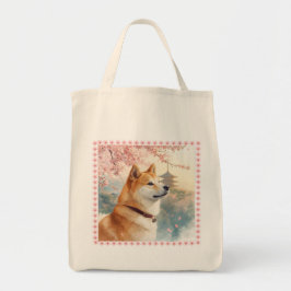 TOTE BAG かわいい柴犬の手書き風イラスト桜♡