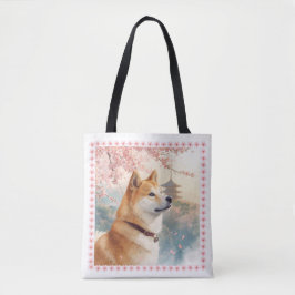 TOTE BAG かわいい柴犬の手書き風イラスト桜♡