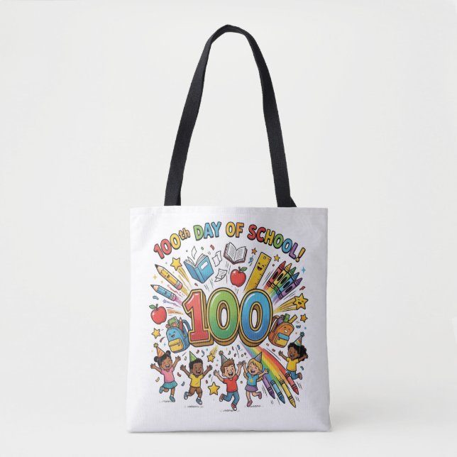 Tote Bag 100th Day of School Colorful Celebration Design –  (Devant)