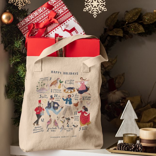 Tote Bag 12 Jours de Noël Illustration classique (12 Days of Christmas Traditional Classic Gift Tote bag)