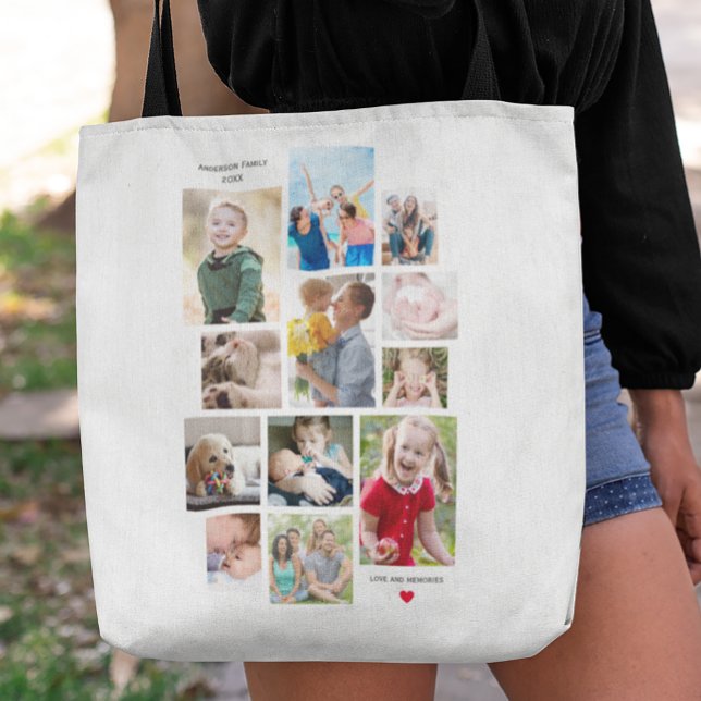 Tote Bag 12 Photo Collage de mémoire de famille avec coeur  (Créateur téléchargé)